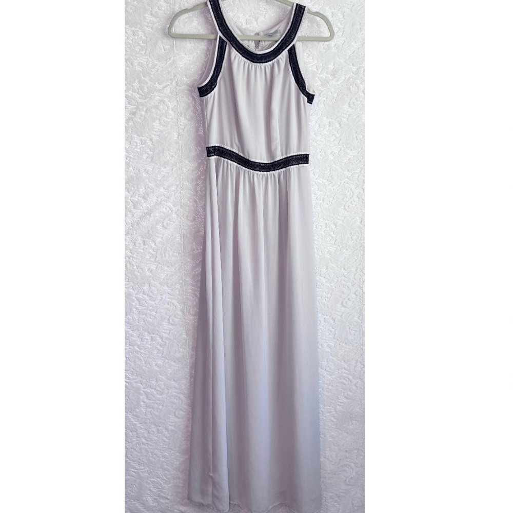 H&M Sleeveless Lined Maxi Dress Beige Blk Lace Trim Women’s Sz 6